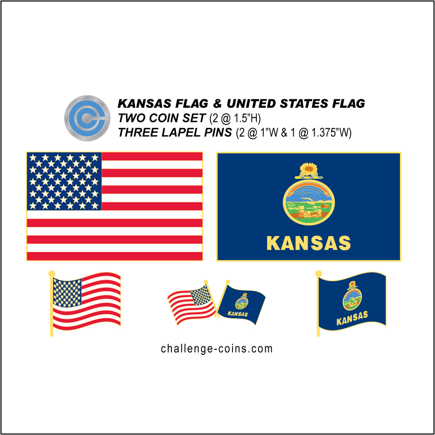 KANSAS - Challenge Coins & Lapel Pins Set