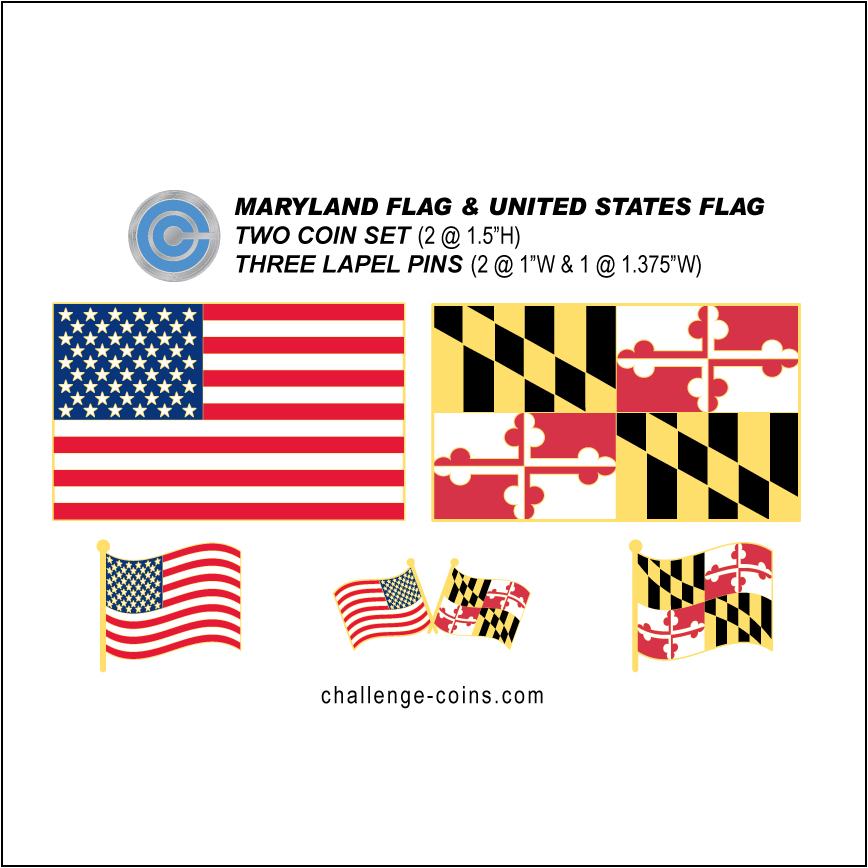 MARYLAND - Challenge Coins & Lapel Pins Set