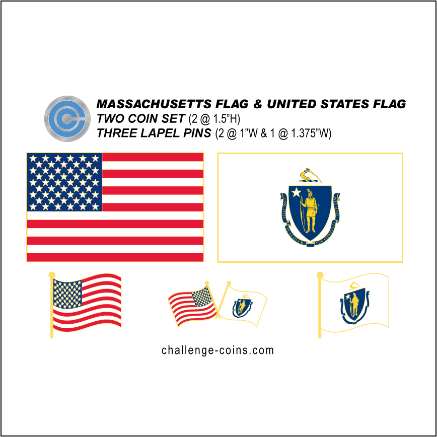 MASSACHUSETTS - Challenge Coins & Lapel Pins Set