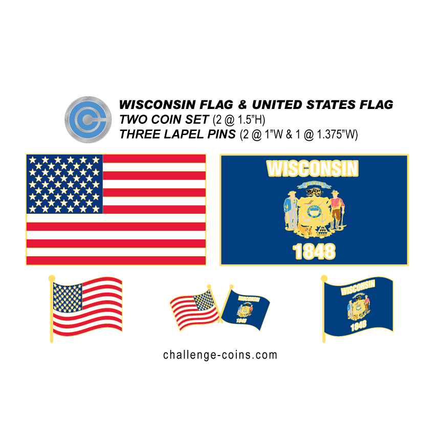 WISCONSIN - Challenge Coins & Lapel Pins Set