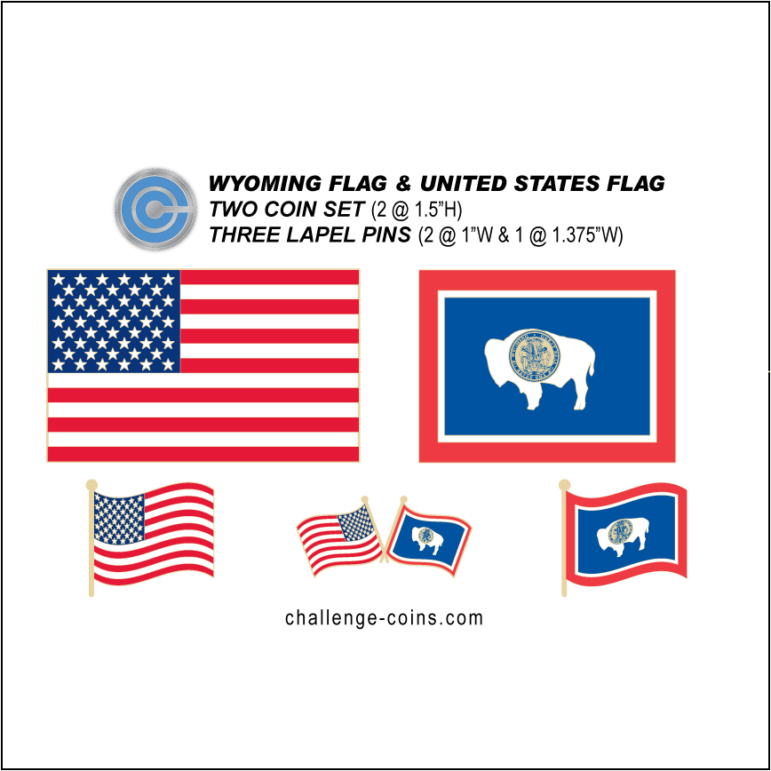 WYOMING - Challenge Coins & Lapel Pins Set